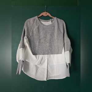 Gray and White Layered Sweater Top Small